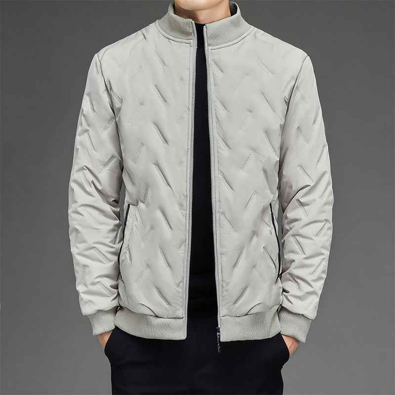 Men's Quilted Puffer Jacket – Regular Fit – Stand-up Collar – Ribbed Trims Grey