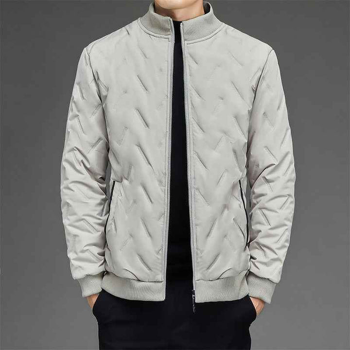 Men's Quilted Puffer Jacket – Regular Fit – Stand-up Collar – Ribbed Trims Grey