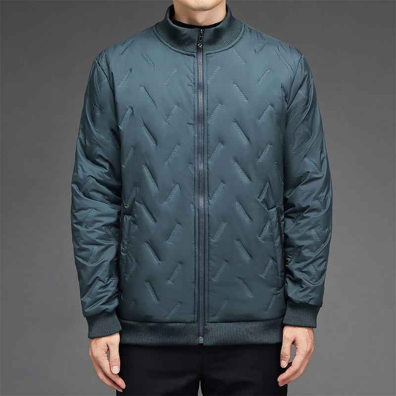 Men's Quilted Puffer Jacket – Regular Fit – Stand-up Collar – Ribbed Trims Blue