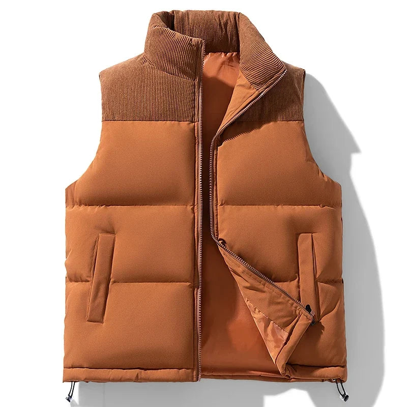Men's Stylish Quilted Puffer Vest Jacket for Warmth Brown