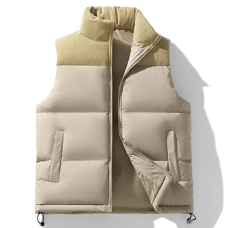 Men's Stylish Quilted Puffer Vest Jacket for Warmth Khaki