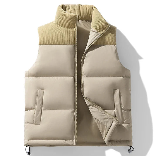 Men's Cotton Polyester Puffer Stand Collar Jacket Winter Khaki