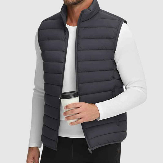 Men's Quilted Puffer Vest | Stand Collar Hip-Length Design