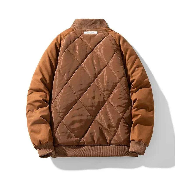 Men's Quilted Relaxed Fit Bomber Jacket | Ribbed Collar Zip-Up Design