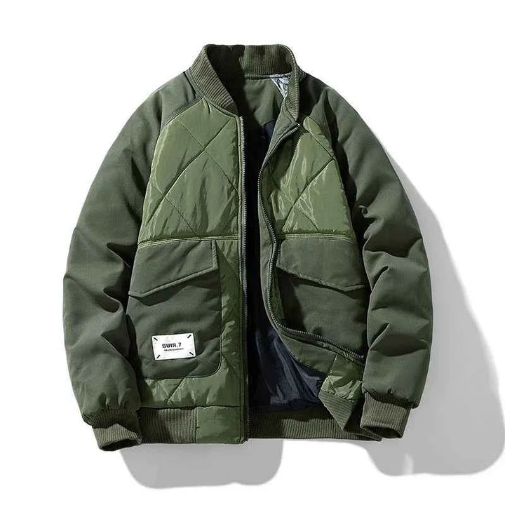 Men's Quilted Relaxed Fit Bomber Jacket | Ribbed Collar Zip-Up Design Emerald Green