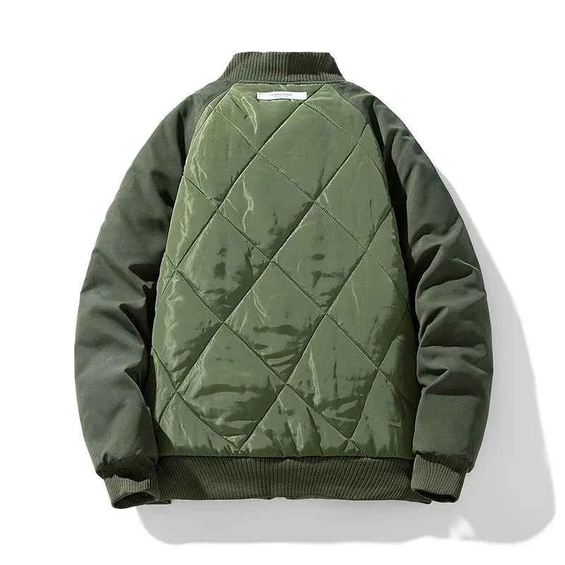Men's Quilted Relaxed Fit Bomber Jacket | Ribbed Collar Zip-Up Design
