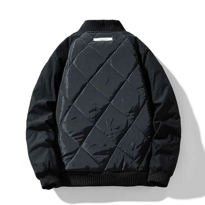 Men's Quilted Relaxed Fit Bomber Jacket | Ribbed Collar Zip-Up Design