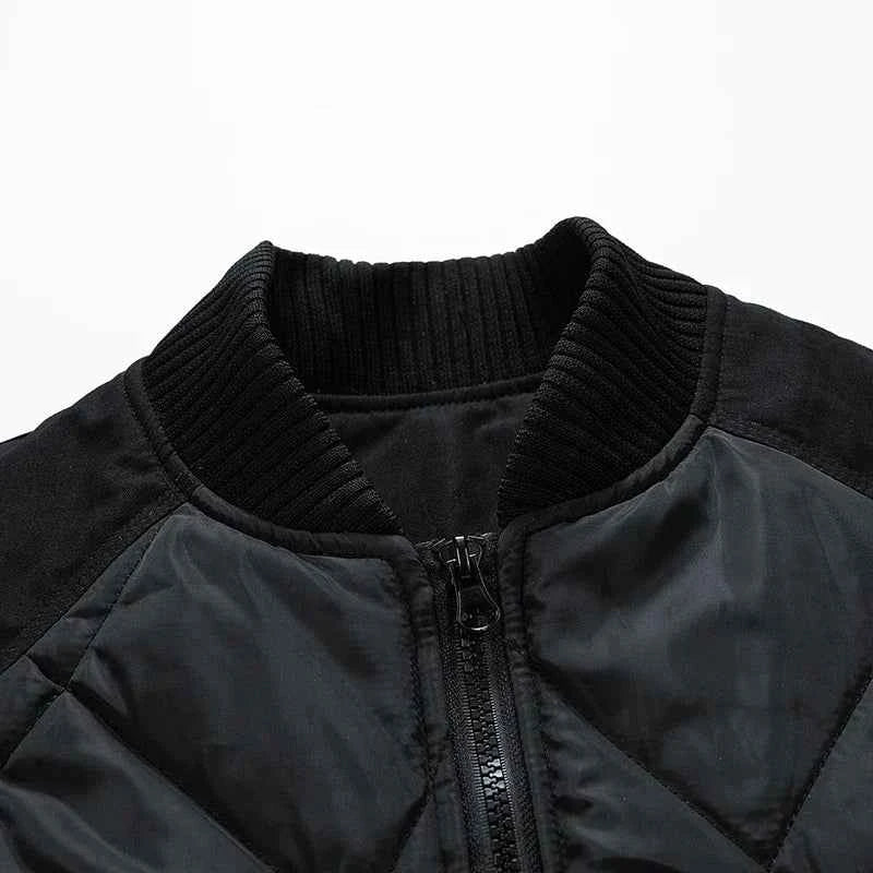 Men's Quilted Relaxed Fit Bomber Jacket | Ribbed Collar Zip-Up Design