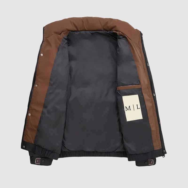Men's Quilted Relaxed Fit Puffer Jacket | Stand-Up Collar Hip-Length Design