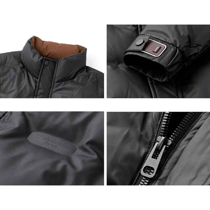 Men's Quilted Relaxed Fit Puffer Jacket | Stand-Up Collar Hip-Length Design