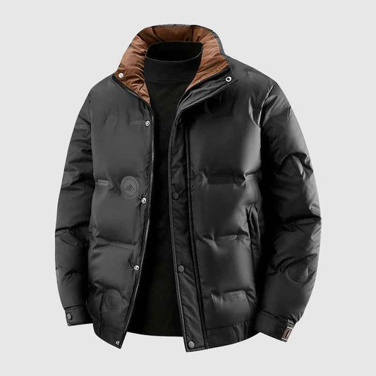 Men's Quilted Relaxed Fit Button-front Puffer Jacket Winter Black