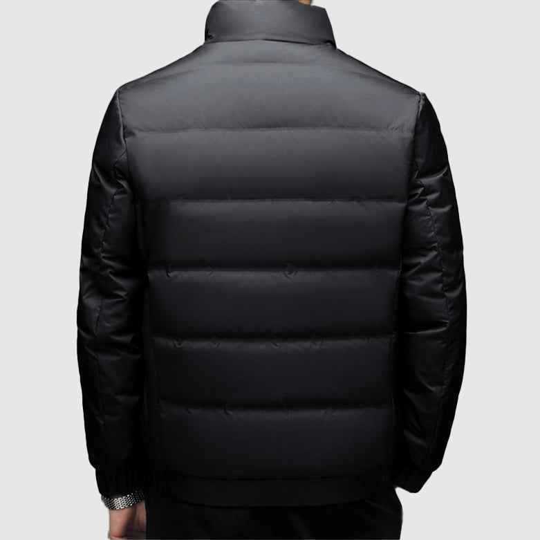 Men's Quilted Stand Collar Hip-Length Puffer Jacket | Zip Front Design