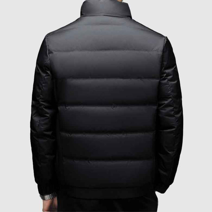 Men's Quilted Stand Collar Hip-Length Puffer Jacket | Zip Front Design