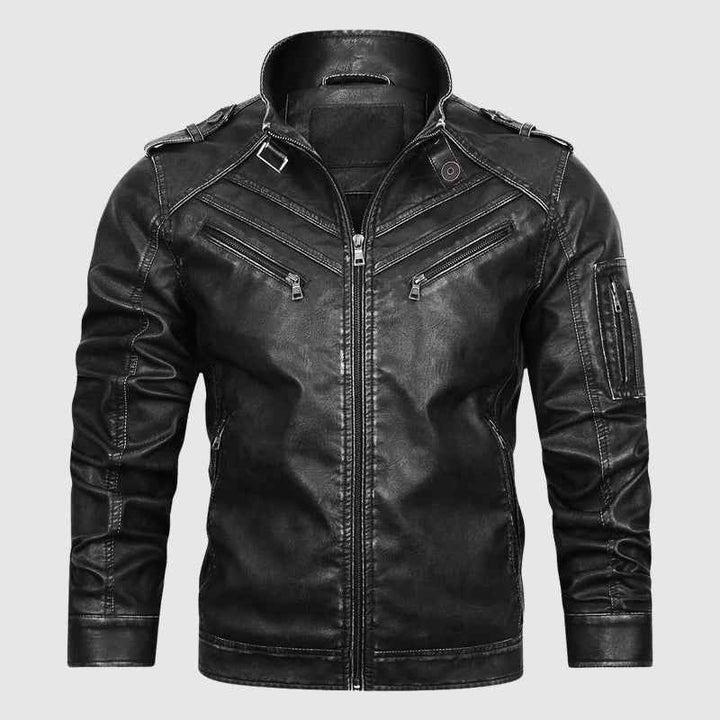 Men's Regular Fit Biker Jacket | Band Collar Hip-Length Design