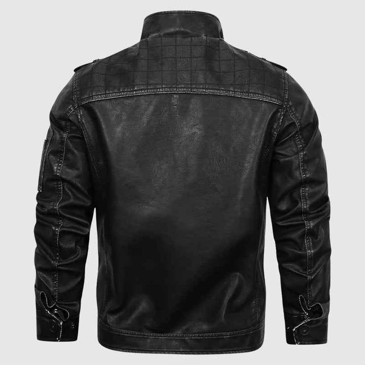 Men's Regular Fit Biker Jacket | Band Collar Hip-Length Design
