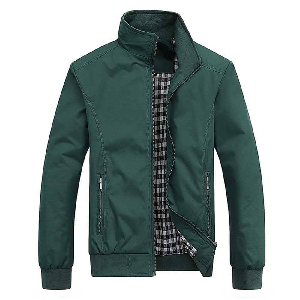 Men's Regular Fit Bomber Jacket | Stand Collar Zip Front Design Green