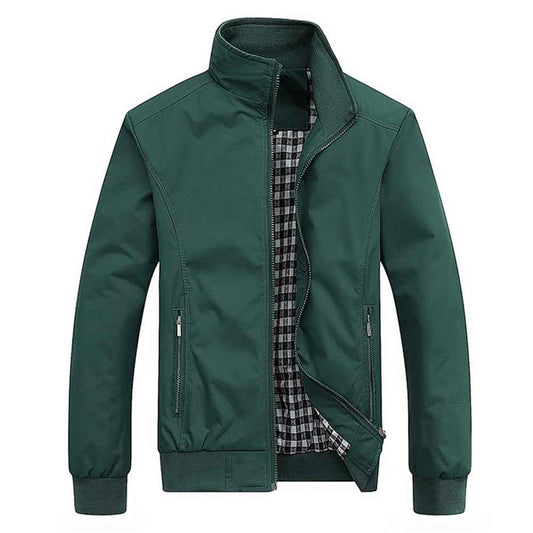 Men's Regular Fit Bomber Jacket | Stand Collar Zip Front Design Green