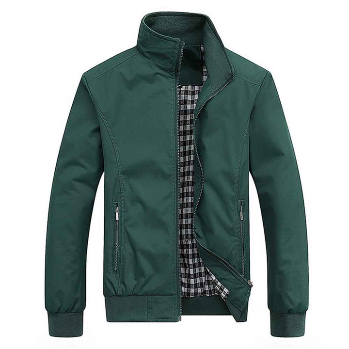 Men's Regular Fit Bomber Jacket | Stand Collar Zip Front Design Green