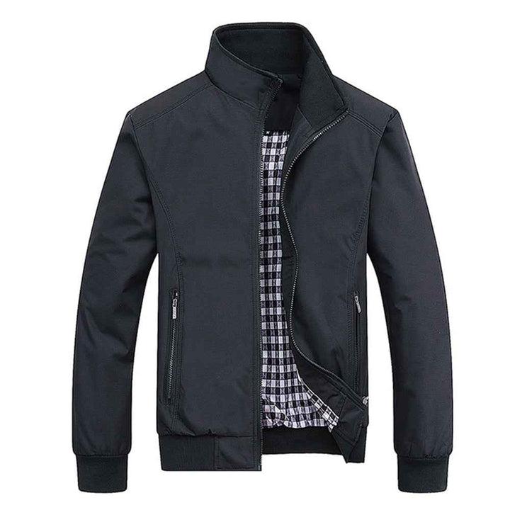 Men's Regular Fit Bomber Jacket | Stand Collar Zip Front Design Black