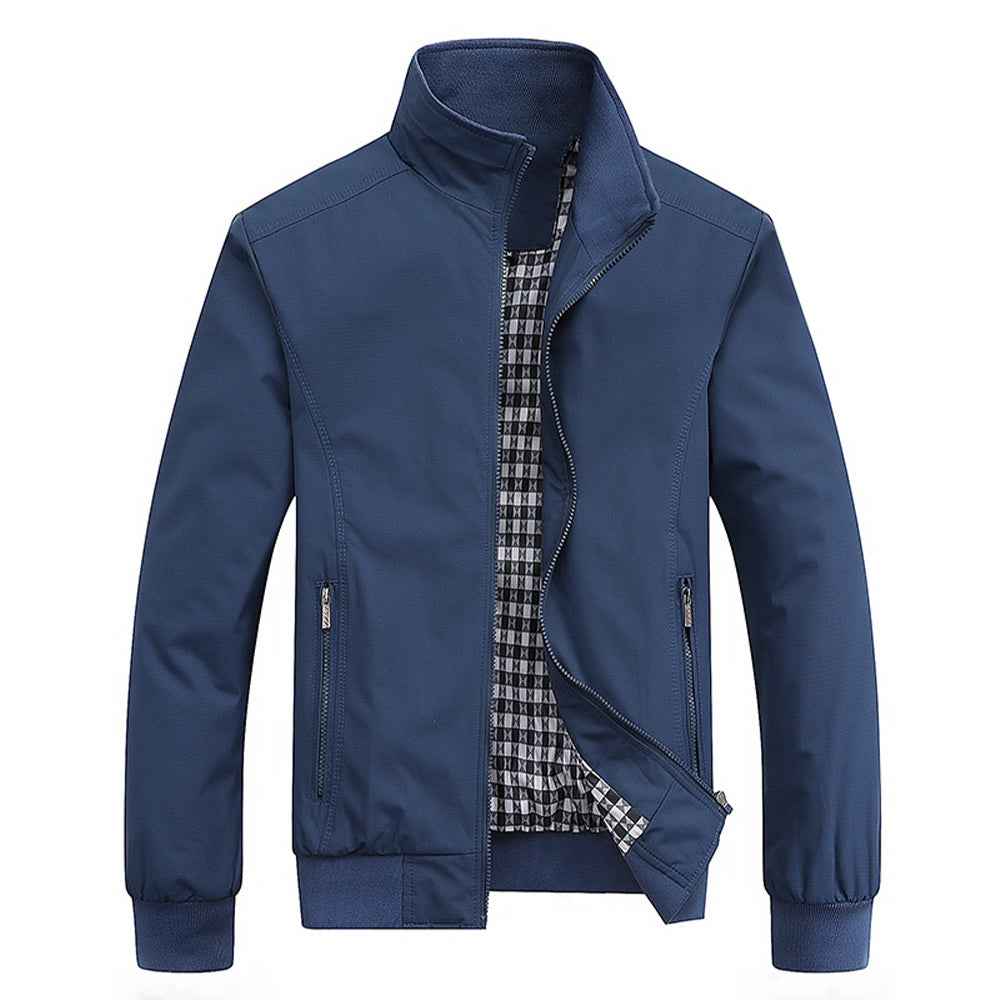 Men's Regular Fit Bomber Jacket | Stand Collar Zip Front Design Blue
