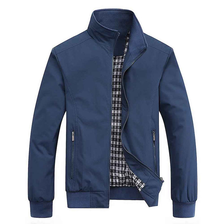 Men's Regular Fit Bomber Jacket | Stand Collar Zip Front Design Blue