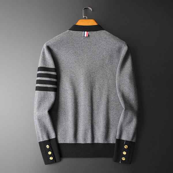 Men's Regular Fit Cardigan with Striped Sleeves and Button Front