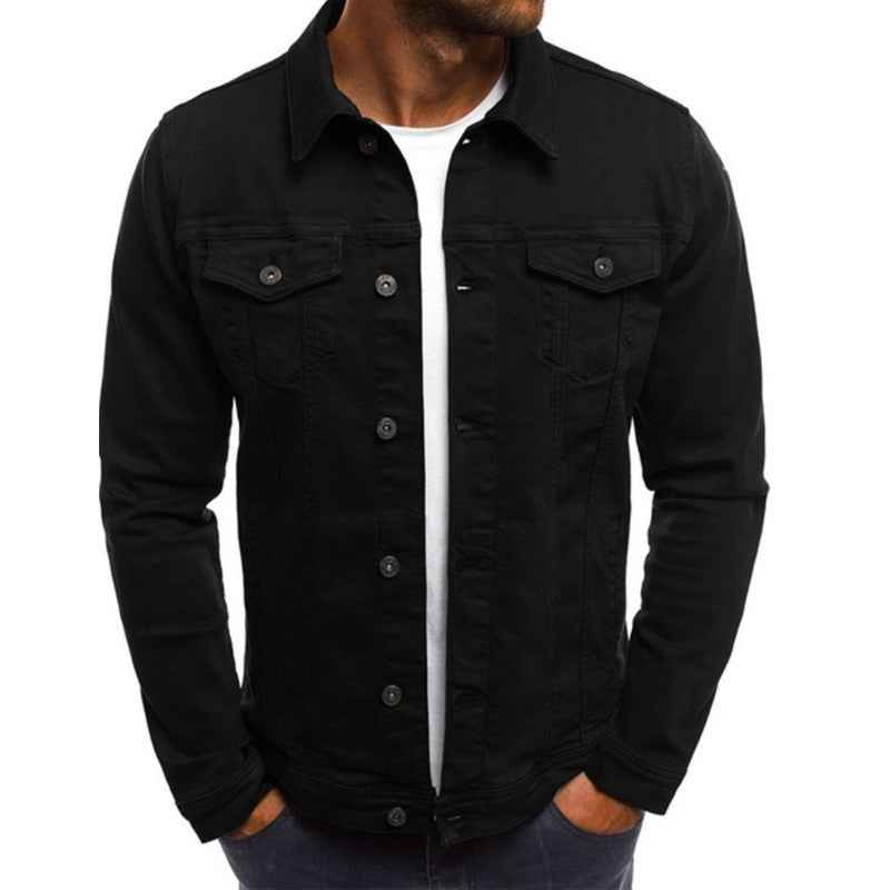 Men's Regular Fit Denim Jacket – Button Closure, Chest Pockets, Durable Design Black