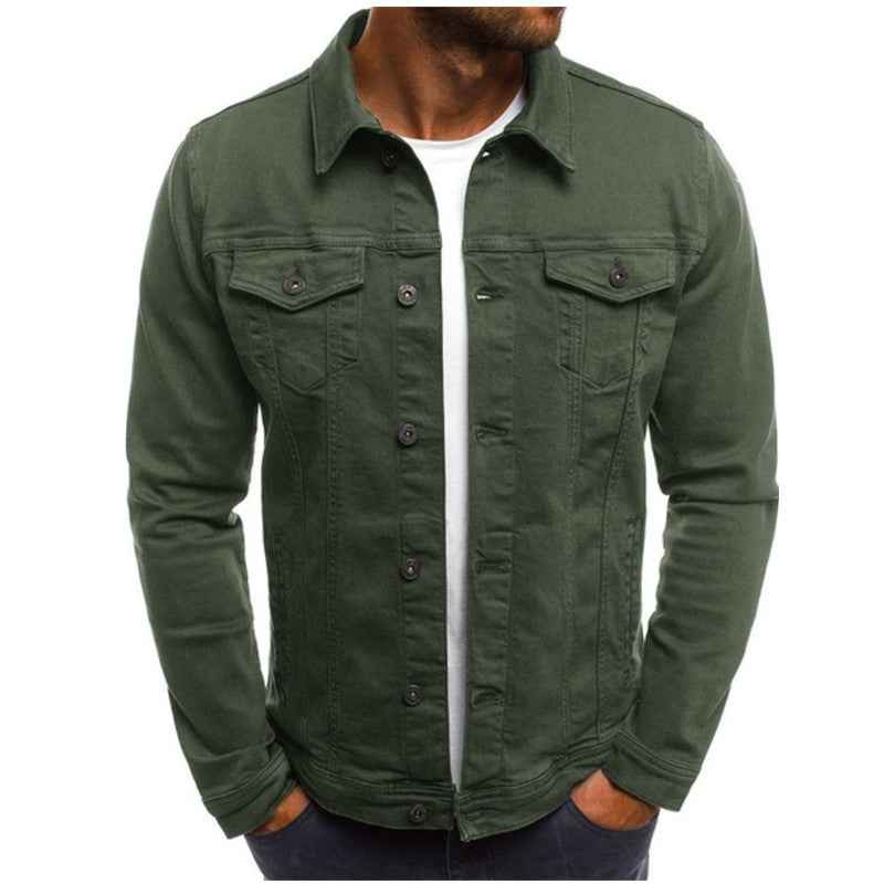 Men's Regular Fit Denim Jacket – Button Closure, Chest Pockets, Durable Design Green