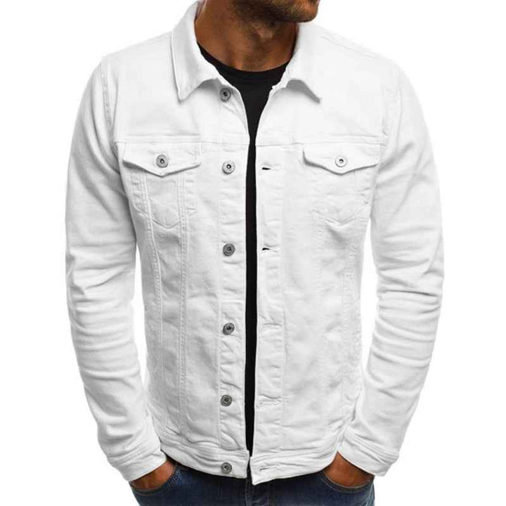 Men's Regular Fit Denim Jacket – Button Closure, Chest Pockets, Durable Design White