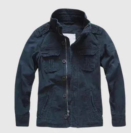 Men's Regular Fit Denim Jacket – Button Closure, High Collar, Multiple Pockets Blue