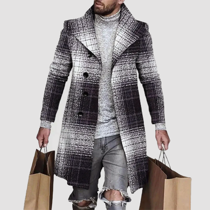 Men's Wool Coat Regular Fit Plaid Brown Winter Gray Gray
