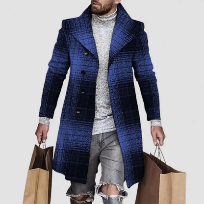 Men's Wool Coat Regular Fit Plaid Brown Winter Gray Blue