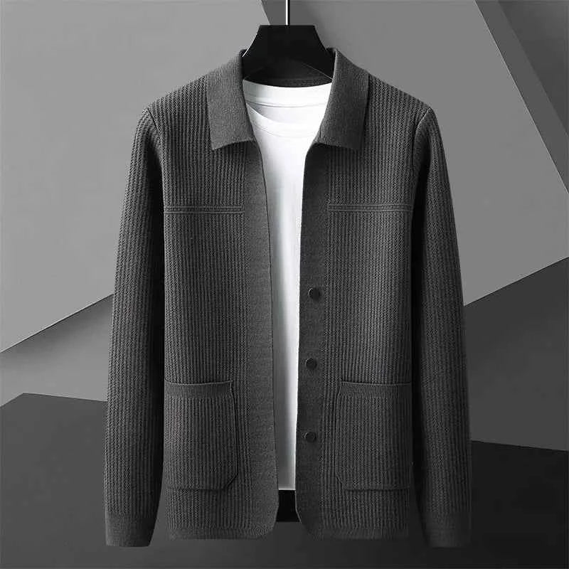 Men's Button-front Ribbed Cardigan Winter Essential Knitwear Gray
