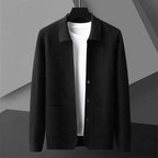 Men's Button-front Ribbed Cardigan Winter Essential Knitwear Black
