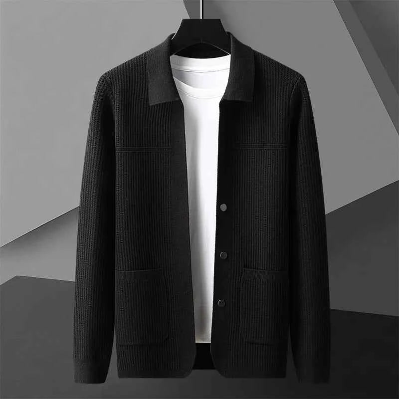 Men's Button-front Ribbed Cardigan Winter Essential Knitwear Black