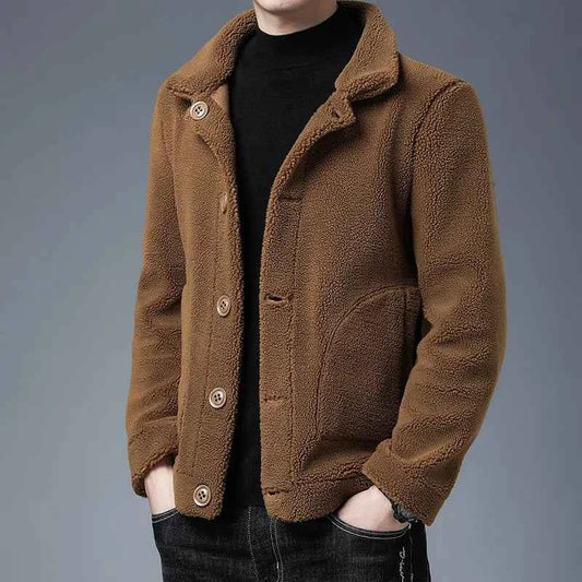 Men's Regular Fit Sherpa Fleece Jacket | Collared Button Front Design Camel