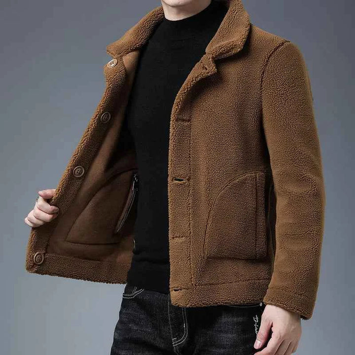Men's Regular Fit Sherpa Jacket | Fleece Collared Button Front Design