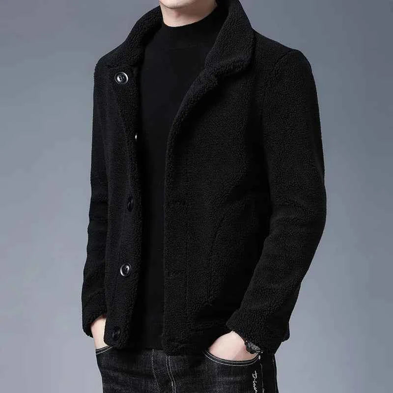 Men's Regular Fit Sherpa Jacket | Fleece Collared Button Front Design Classic Black