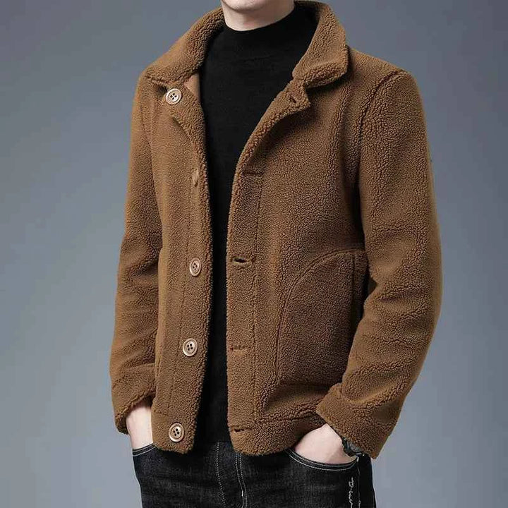 Men's Regular Fit Sherpa Jacket | Fleece Collared Button Front Design Camel