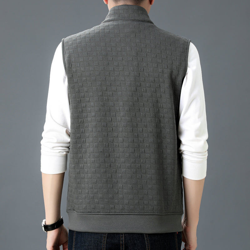 Men's Regular Fit Stand Collar Vest with Zipper Pockets
