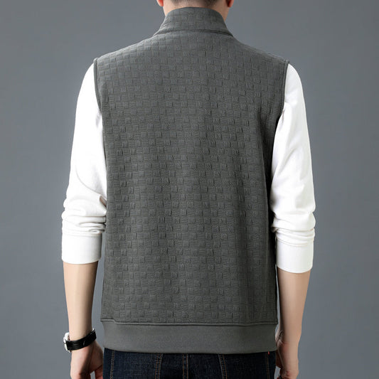 Men's Knit Stand Collar Full Zip Zipper Pockets Solid Gray Winter Vest