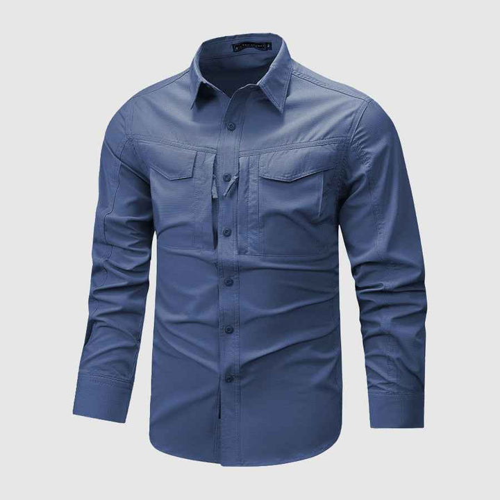 Men's Regular Fit Utility Shirt | Collared Long Sleeve Shirt Blue
