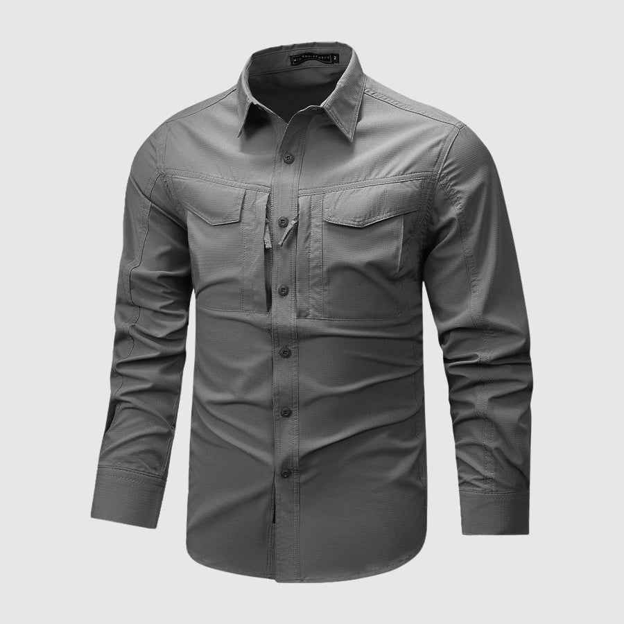 Men's Regular Fit Utility Shirt | Collared Long Sleeve Shirt Gray