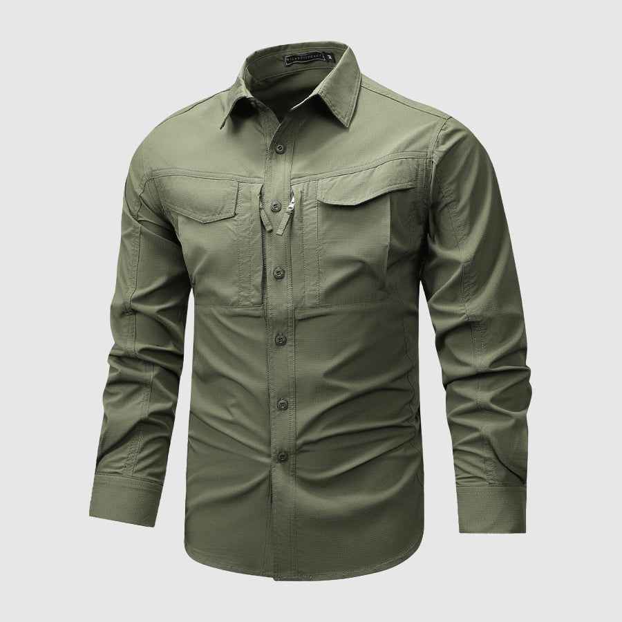 Men's Regular Fit Utility Shirt | Collared Long Sleeve Shirt Green