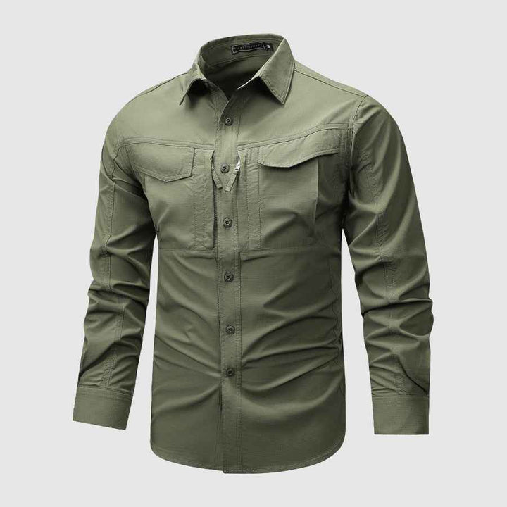 Men's Regular Fit Utility Shirt | Collared Long Sleeve Shirt Green