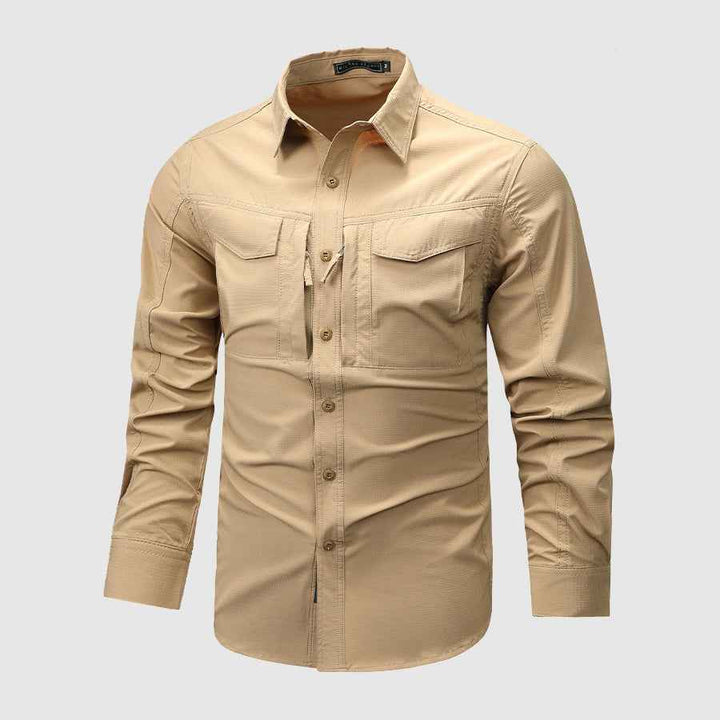 Men's Regular Fit Utility Shirt | Collared Long Sleeve Shirt Khaki