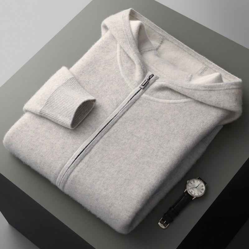 Men's Zip-front Hoodie Winter Essential Knitwear Collection Gray