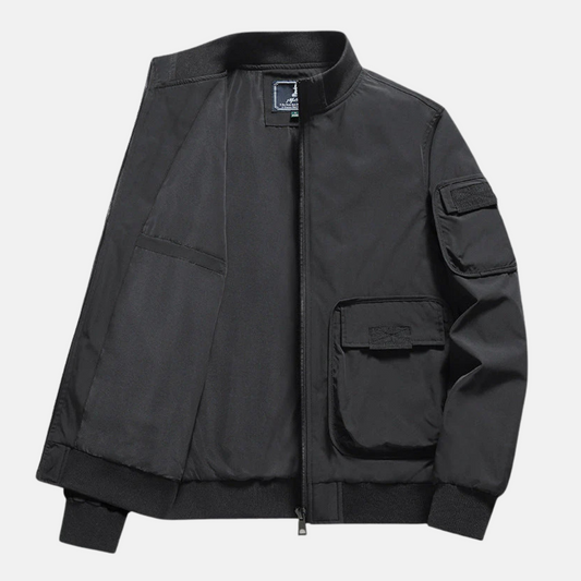 Men's Relaxed Fit Ribbed Jacket Winter Essential Outerwear Black