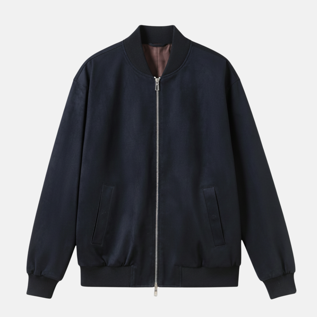 Men's Relaxed Fit Bomber Jacket | Stand Collar Hip-Length Design Black