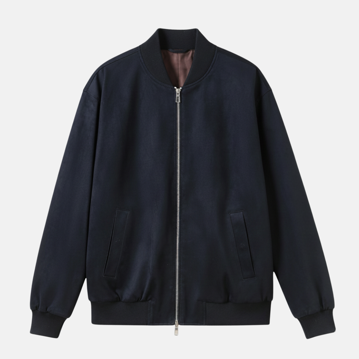 Men's Relaxed Fit Bomber Jacket | Stand Collar Hip-Length Design Black